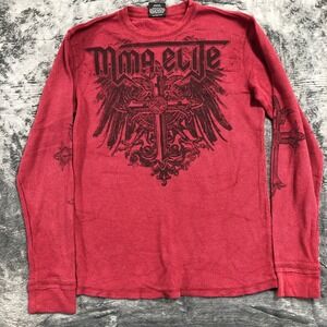 MMA Elite Thermal Shirt Mens Medium Red Long Sleeve Graphic Cross Waffle Knit